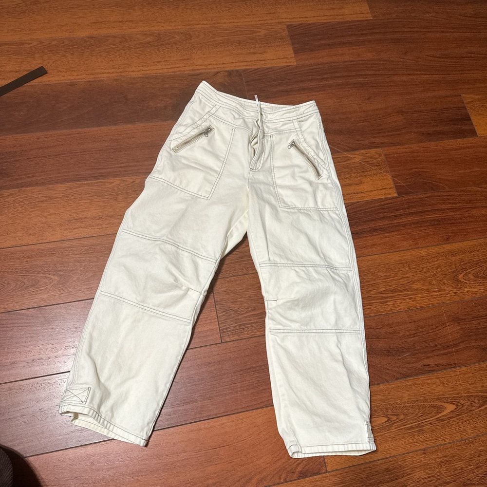 Free People Cream Carpenter High Rise Straight Leg Jeans Size 6 - Picture 4 of 6